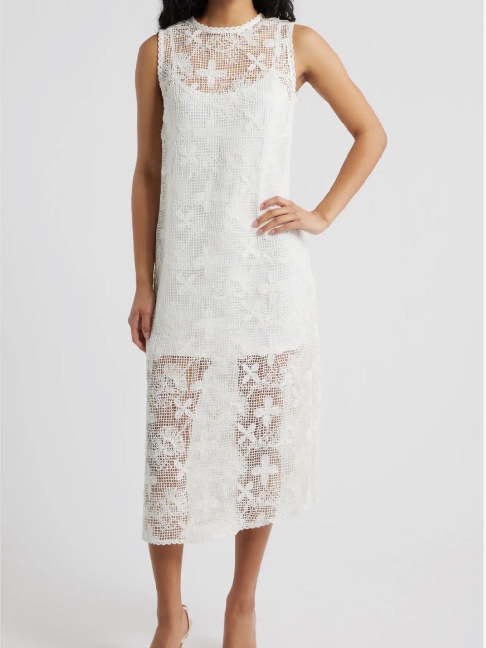 Lucy Paris White Lace Midi Dress
